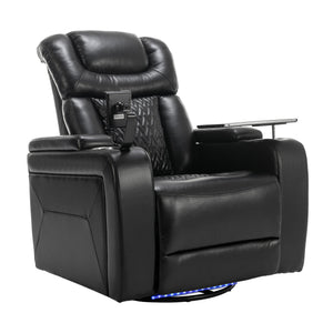 English Elm 270 270 Degree Swivel PU Leather Power Recliner Chair with Tray Table, Cup & Phone Holders, USB Port, Hidden Storage, Infinite Positions for Home Theater Black N719S001190B
