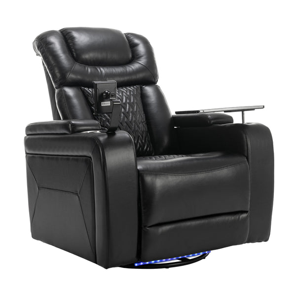 English Elm 270 270 Degree Swivel PU Leather Power Recliner Chair with Tray Table, Cup & Phone Holders, USB Port, Hidden Storage, Infinite Positions for Home Theater Black N719S001190B