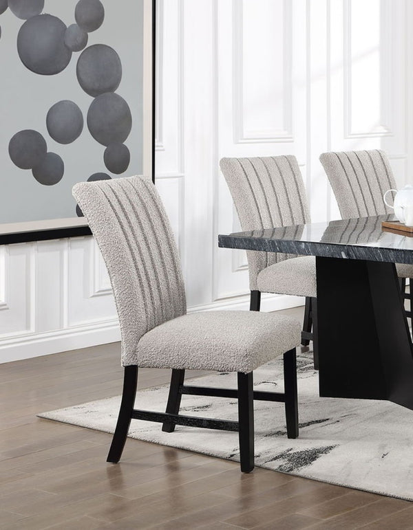 English Elm Beautiful Genuine Marble Top Seven Piece Dining Set with Gray Boucle Parsons Chairs B2741S00765