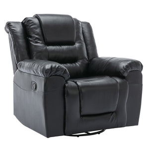 English Elm 360°Swivel Plush PU Recliner Chair with Wide Armrests, 350lb Capacity, Infinite Manual Recline Comfort Black WF323618AAB