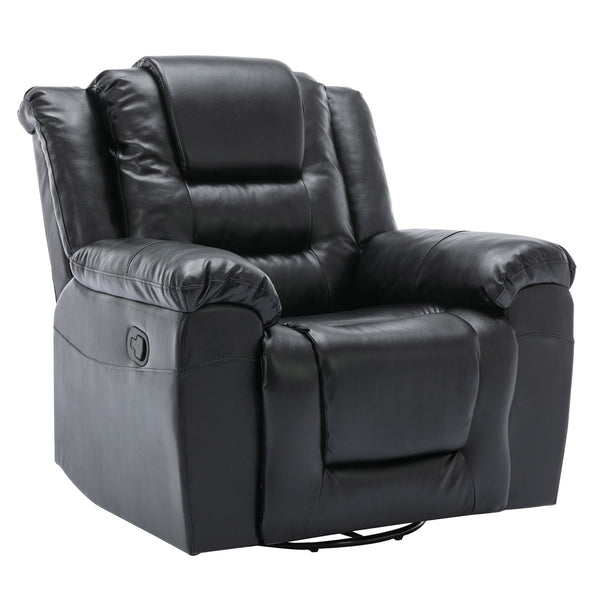 English Elm 360°Swivel Plush PU Recliner Chair with Wide Armrests, 350lb Capacity, Infinite Manual Recline Comfort Black WF323618AAB