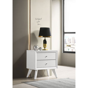 English Elm 1pc White Wood Nightstand Bronze Knobs Wave Textured Drawers Angled Legs Bedroom B2741P470090