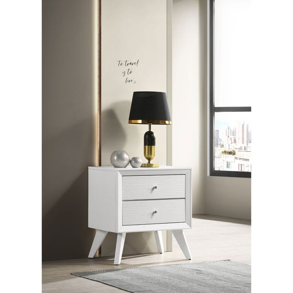English Elm 1pc White Wood Nightstand Bronze Knobs Wave Textured Drawers Angled Legs Bedroom B2741P470090