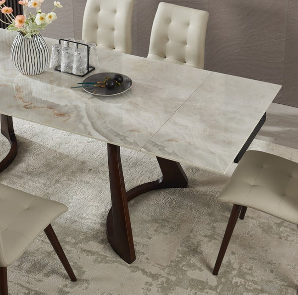 English Elm Retractable Sintered Stone Extendable Dining Table Seats Eight with Steel Base W5630S00001