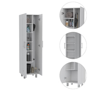 English Elm Bacoa Tall Utility Cabinet with Broom Storage and Five Shelves for Laundry Rooms B097S00237