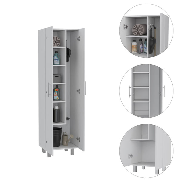 English Elm Bacoa Tall Utility Cabinet with Broom Storage and Five Shelves for Laundry Rooms B097S00237