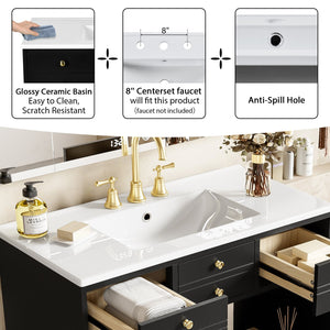 English Elm 30'' Solid Wood Frame Bathroom Vanity with Ceramic Sink, Retro Black Freestanding 2-Drawer Cabinet N710P276724B