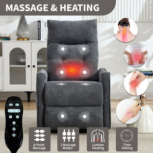English Elm Beige Chenille Power Lift Recliner with Massage Heat and Usb for Senior Comfort Grey W1803P369077