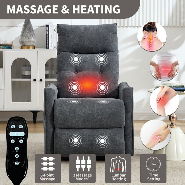 English Elm Beige Chenille Power Lift Recliner with Massage Heat and Usb for Senior Comfort Grey W1803P369077