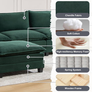 English Elm United We Win Modular Corduroy Sectional with Ottoman Low Profile Living Room Couch Emerald W1568S00257