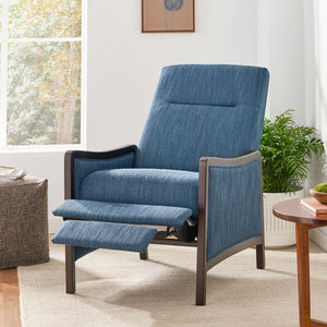 English Elm Christopher Knight Home® - Fabric Recliner Chair Mid-Century Push-Back Upholstered Armchair with Thick Cushion and Birch Frame Navy Blue 70449.00