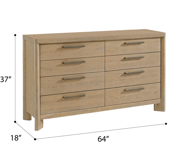 English Elm Wallace & Bay - Tan 8-Drawer Dresser Sand Dune Style — Contemporary Wood Storage, Easy-Care 64"W x 37"H Design B361P384427
