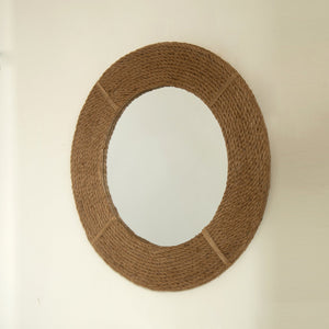 English Elm 24'' Breeza Mirror Hand‑Woven Hemp Frame Round Bamboo Wall Mirror Earth Yellow Rustic Chic Decor W2615P346490