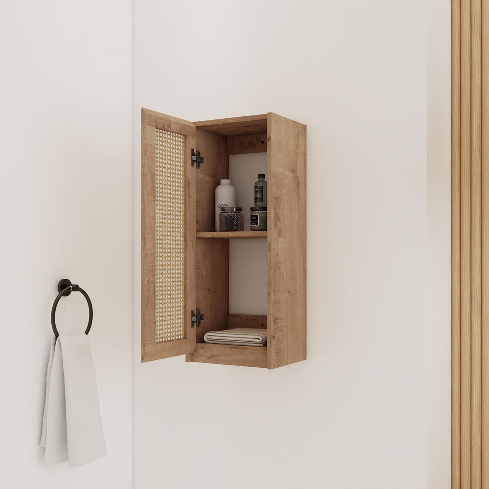 English Elm 12" Bathroom Side Cabinet Wall-Mounted, Soft-Close Hinges, Plywood, Hidden Handle, Space-Saving Storage W999P279375