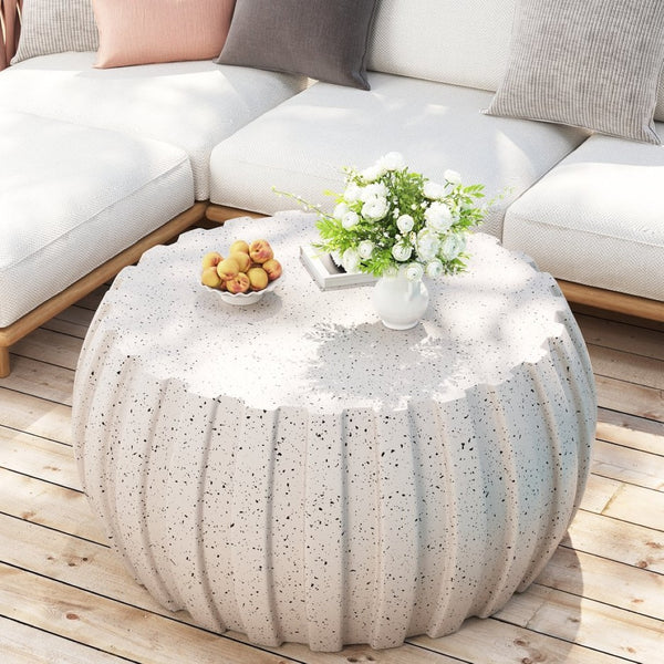 English Elm 35.43" Square Mgo Cement Coffee Table Weatherproof Indoor Outdoor Low Profile Modern White W757P387436