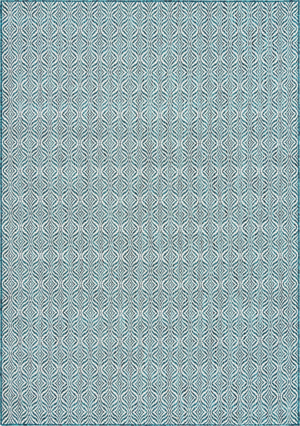 Unique Loom Outdoor Trellis Deco Trellis Machine Made Trellis Rug Teal, Ivory 7' 1" x 10' 0"