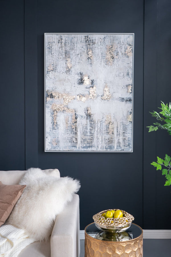 English Elm 36.2x48x2" Rodney Framed Wall Art - Hand-Painted Oil Canvas with Metallic Gold, Textured Modern Accent W2078P313345