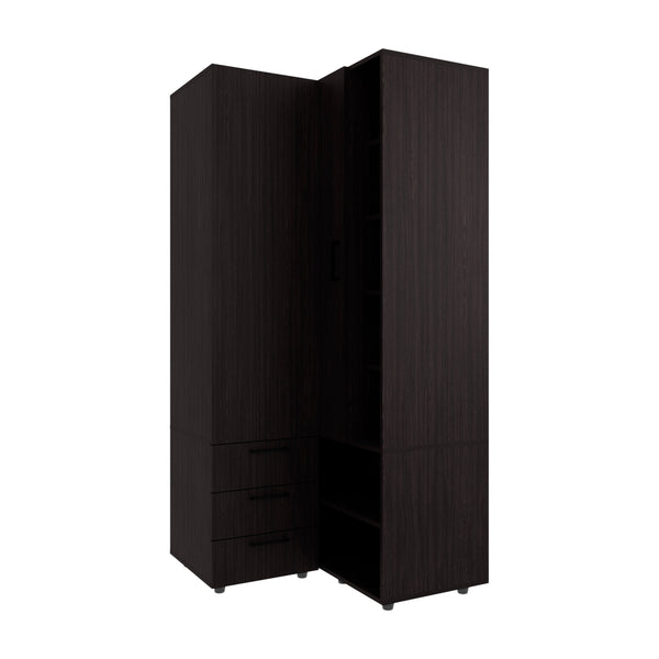 English Elm Wenge Armoire Wardrobe with Open Storage, 7 Shelves & 3 Drawers for Organized, Spacious Living B062S01284