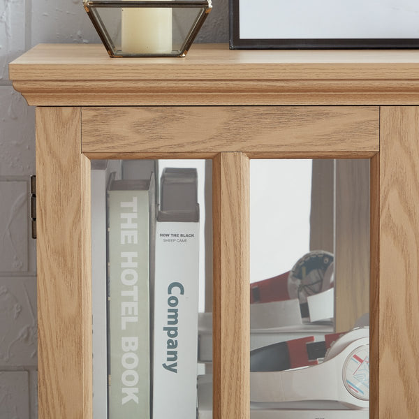 English Elm Led Curio Display Cabinet - Antique Oak Showcase With Adjustable Shelves, Remote & Lattice Doors For Home W2275P231692