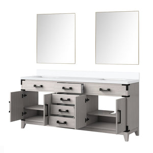 English Elm White Oak Double Bath Vanity 72" W X 22" D With Cultured Marble Top & Chrome Faucet Set - Elegant Storage B2731P259912-GIGA
