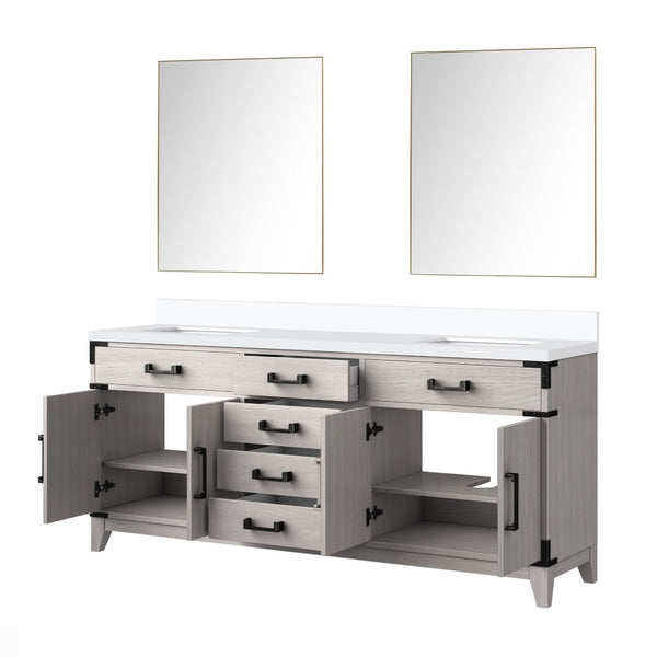 English Elm White Oak Double Bath Vanity 72" W X 22" D With Cultured Marble Top & Chrome Faucet Set - Elegant Storage B2731P259912-GIGA