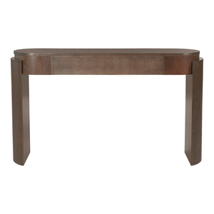 English Elm TREXM Entryway Table with Natural Oak Veneer, Fluted Legs, Oval Top and Two Drawers for Hallway Decor Espresso N715P288632P