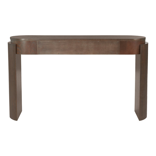 English Elm TREXM Entryway Table with Natural Oak Veneer, Fluted Legs, Oval Top and Two Drawers for Hallway Decor Espresso N715P288632P