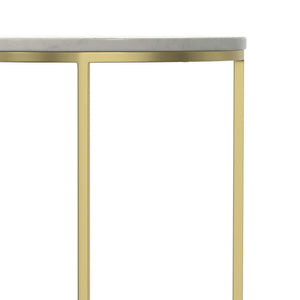 English Elm Tara Gold Side Table with White Marble Top – Handcrafted Iron & Wood Accent, Versatile End Table B136P203474