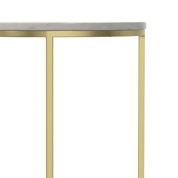 English Elm Tara Gold Side Table with White Marble Top – Handcrafted Iron & Wood Accent, Versatile End Table B136P203474