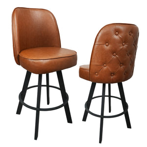 English Elm Set of 2 Tufted Bucket Swivel Barstools Heavy Metal Frame Counter Height Seating W5232P423682