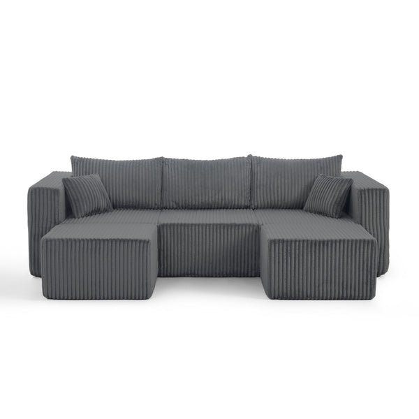 English Elm Compact Modular Sectional Corduroy Sofa High Density Foam Fill for Small Space Living Gray W487P411609