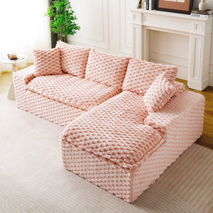 English Elm Pink Turtle Velvet Convertible Sofa: Plush, Stylish Twin-Seat With Chaise Lounge For Ultimate Comfort W3371S00028-GIGA