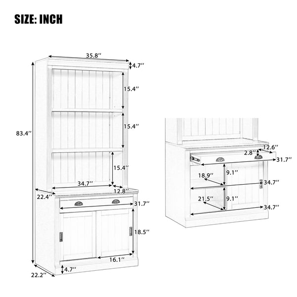 English Elm 83.4"Tall Modern Bookshelf With Sliding Doors, Adjustable Open Shelves For Home Office & Living Room N751S323420B