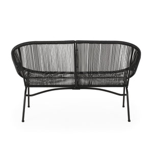 English Elm Christopher Knight Home® - CONDESSA Black Loveseat – Modern Hammock Weave Polyethylene Rattan on Matte Powder-Coated Iron Frame 67120.00BLK