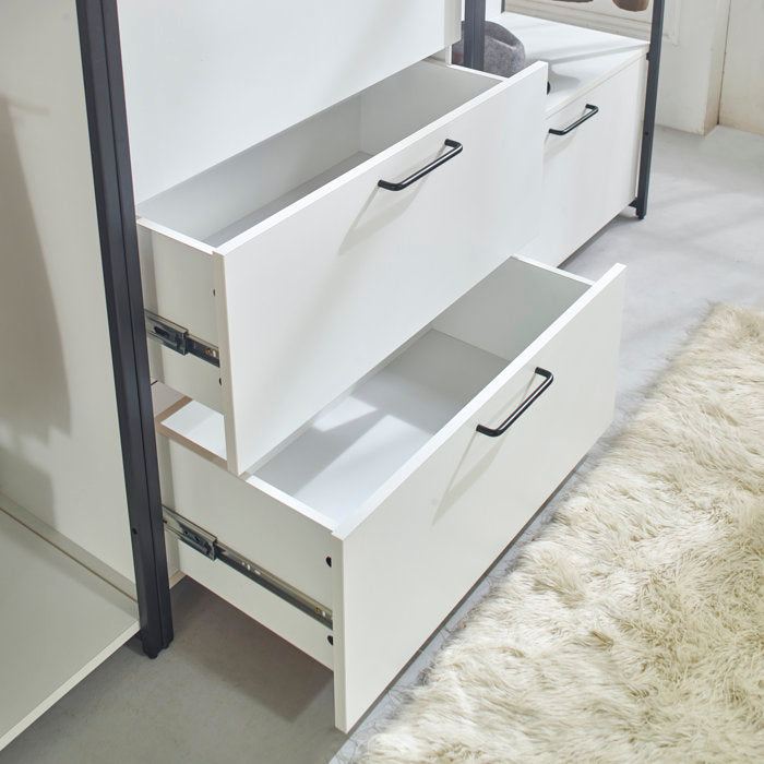 English Elm Fiona 143" W White Freestanding 4-Tower Walk-In Closet System — 8 Shelves, Eco Wood + Powder Metal Frame B040S00086