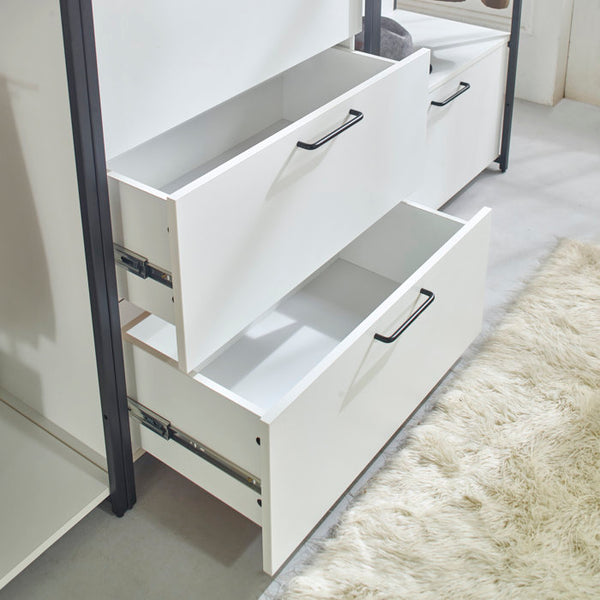English Elm Fiona 143" W White Freestanding 4-Tower Walk-In Closet System — 8 Shelves, Eco Wood + Powder Metal Frame B040S00086