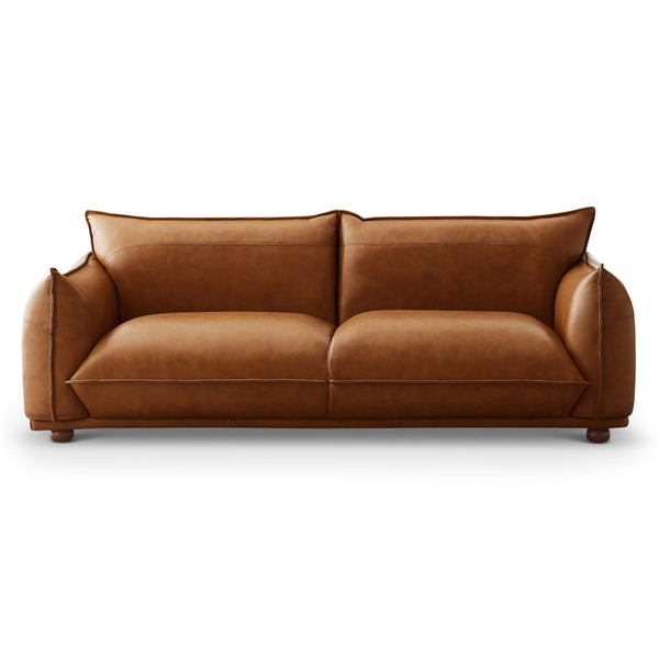 English Elm Ava Italian Leather Channel Tufted Sofa with Gold Legs for Modern Living Rooms B183P231996