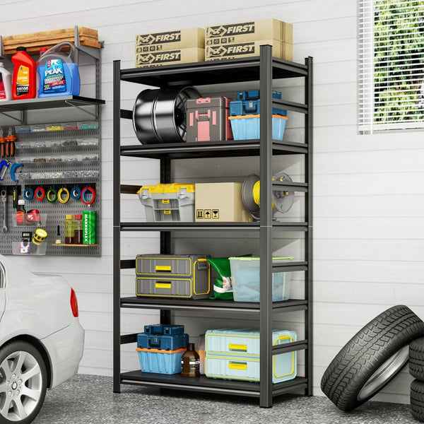 English Elm 87 Inch Five Shelf Heavy Duty Metal Storage Rack for Garage Basement Tool Room W1831P332027