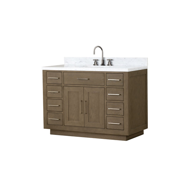 English Elm Grey Oak Single Bath Vanity 48" W With Carrara Marble Top, Polished Chrome Faucet & Ample Storage B2731P257708