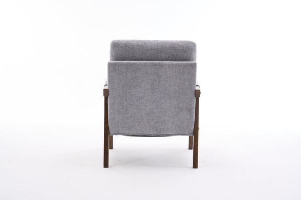English Elm Mid-Century Solid Wood Accent Chair with Chenille Upholstery, Ergonomic Waist Support, Sturdy 300lb Capacity Gray T3903P372381