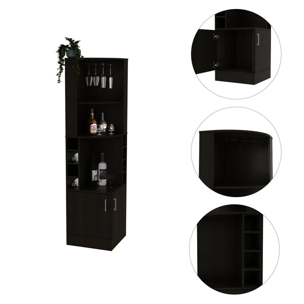 English Elm Syrah Corner Bar Cabinet with 8 Bottle Cubbies, 12-Glass Rack, Double Doors & Two Shelves - Black B070P217879