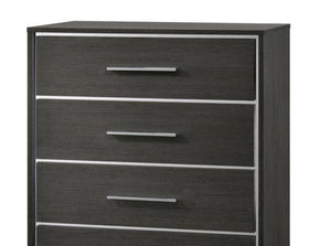 English Elm Contemporary Chic Five-Drawer Chest with Chrome Legs, High-Gloss Coating, Smooth Modern Design Warm Grey 37 L x 20 W x 53 H B2741P368142