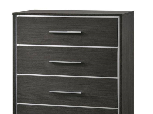 English Elm Contemporary Chic Five-Drawer Chest with Chrome Legs, High-Gloss Coating, Smooth Modern Design Warm Grey 37 L x 20 W x 53 H B2741P368142