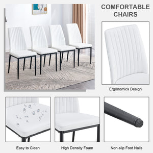 English Elm 7 Piece Faux Marble Dining Set with 55" Table and 6 Ergonomic PU Leather Chairs, Sturdy Modern Design SQ000750AAK