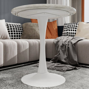 English Elm Marble-Top Round Side Table With Elegant Tapered Base, Modern Minimalist Design For Any Room W1935P353236