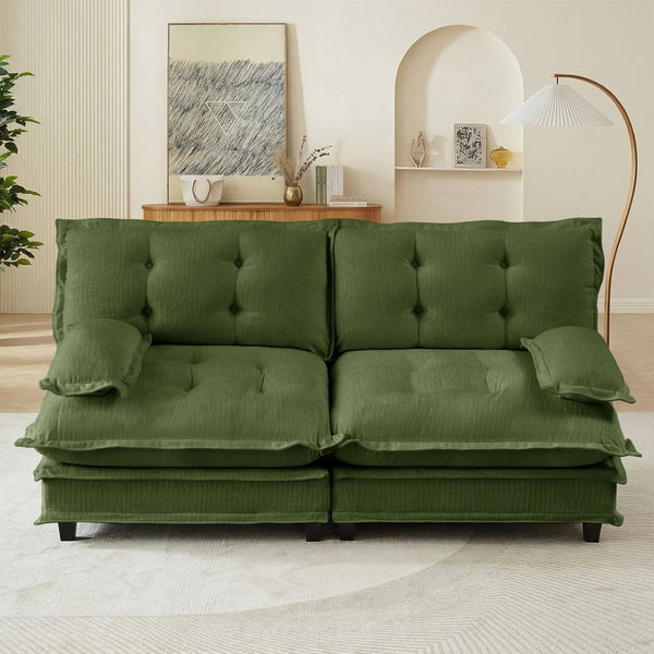 English Elm 77 Inch Cloud Loveseat Modular Chenille Sofa with Lattice Cushions for Any Room Green W714S01717