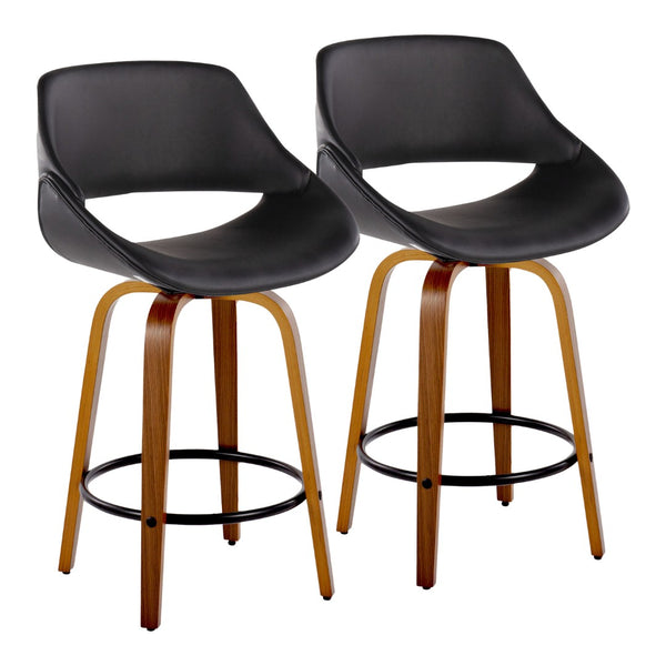 English Elm Mid-century Modern Swivel Counterstools Set of 2 Walnut Bent Wood Faux Leather Seats B202P291079