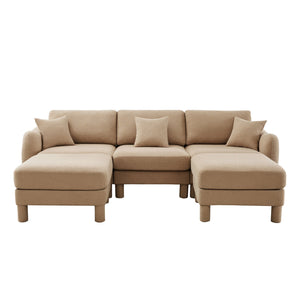 English Elm Boucle U-Shape 3-Seater Sectional Sofa With Shell Armrests & Movable Ottomans - Coffee Color Comfort W3041S00286
