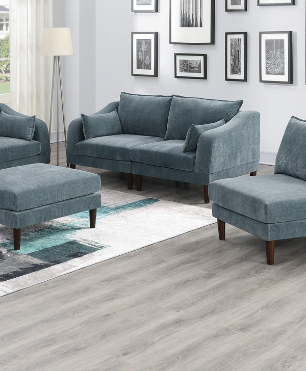 English Elm 6pcs Modular Sofa Set Modular Sectional 6-Piece Morgan Mineral Fabric Modern Suede-Look Comfort Zone B011S01581