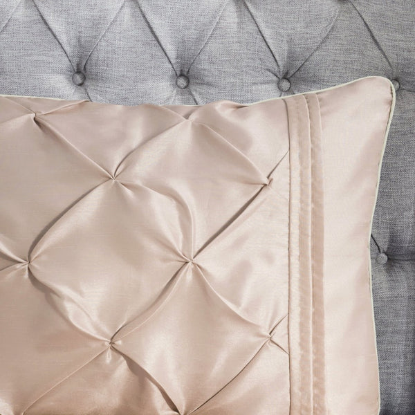 English Elm 7-piece Queen Tufted Pleated Comforter Set with Shams Bed Skirt Decorative Pillows Blush B035P463180